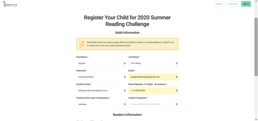 registering the adult